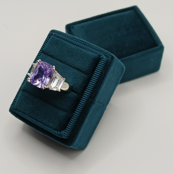 Purple Swarovski Crystal Cushion Cut Ring Silver Tone Statement - Picture 6 of 12